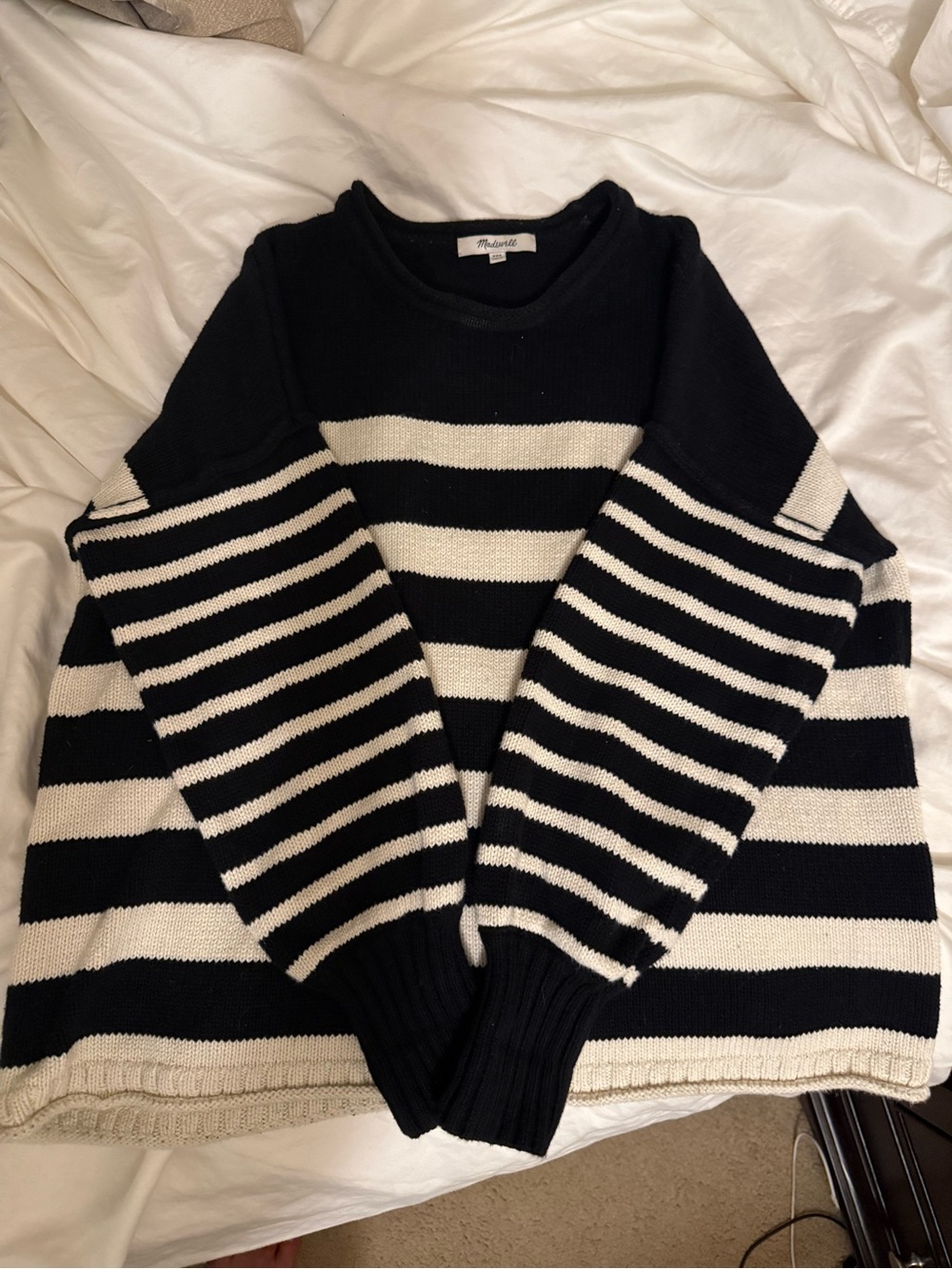 Great condition Madewell Black and Cream Striped Knit Sweater women’s size xxs